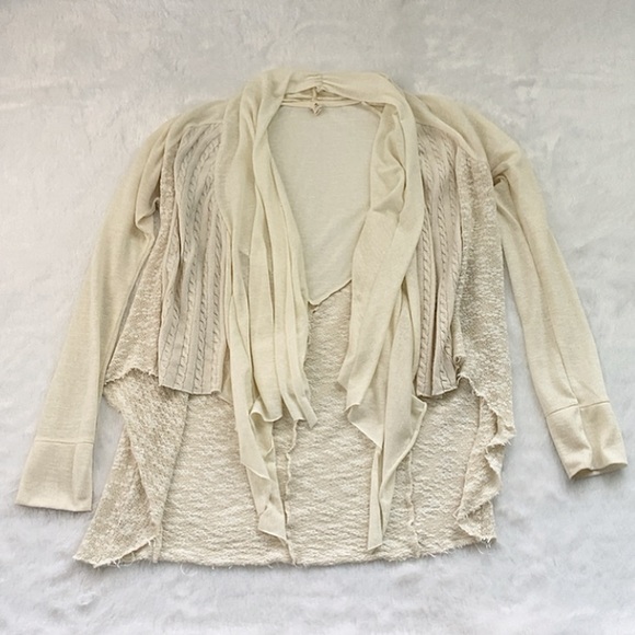 Anthropologie Cream Tiny Open Front Drape Cardigan Sweater - Picture 1 of 7